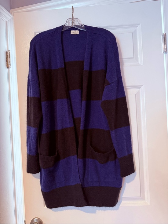 Maison Jules Sweaters - Maison Jules Open-Front Striped Cardigan - Blue & Black